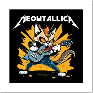 Meowtallica white text Posters and Art